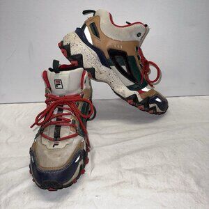 Men’s Fila Oakmont TR Mid Comfy Leather Athletic Shoe Silver Birch/Navy Size 9.5